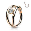 Surgical Steel Rose Gold PVD Double Hoop Look White CZ Hinged Hoop Ring Clicker - Pierced Universe