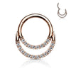 Surgical Steel Rose Gold PVD Double Line White CZ Hinged Easy Click Septum Ring - Pierced Universe