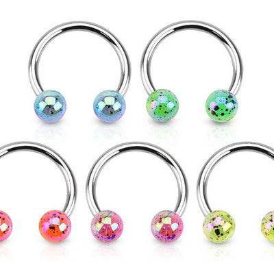 Surgical Steel Splash Paint Glitter Horseshoe Barbells with Acrylic Balls - Pierced Universe