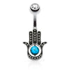 Surgical Steel Turquoise Palm Hamsa Hand of Fatima Belly Button Navel Ring