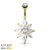 Surgical Steel White Flower Petal CZ Belly Button Navel Ring - Pierced Universe