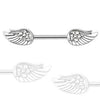 Surgical Steel White Flower with Full Angel Wings CZ Nipple Ring Barbell